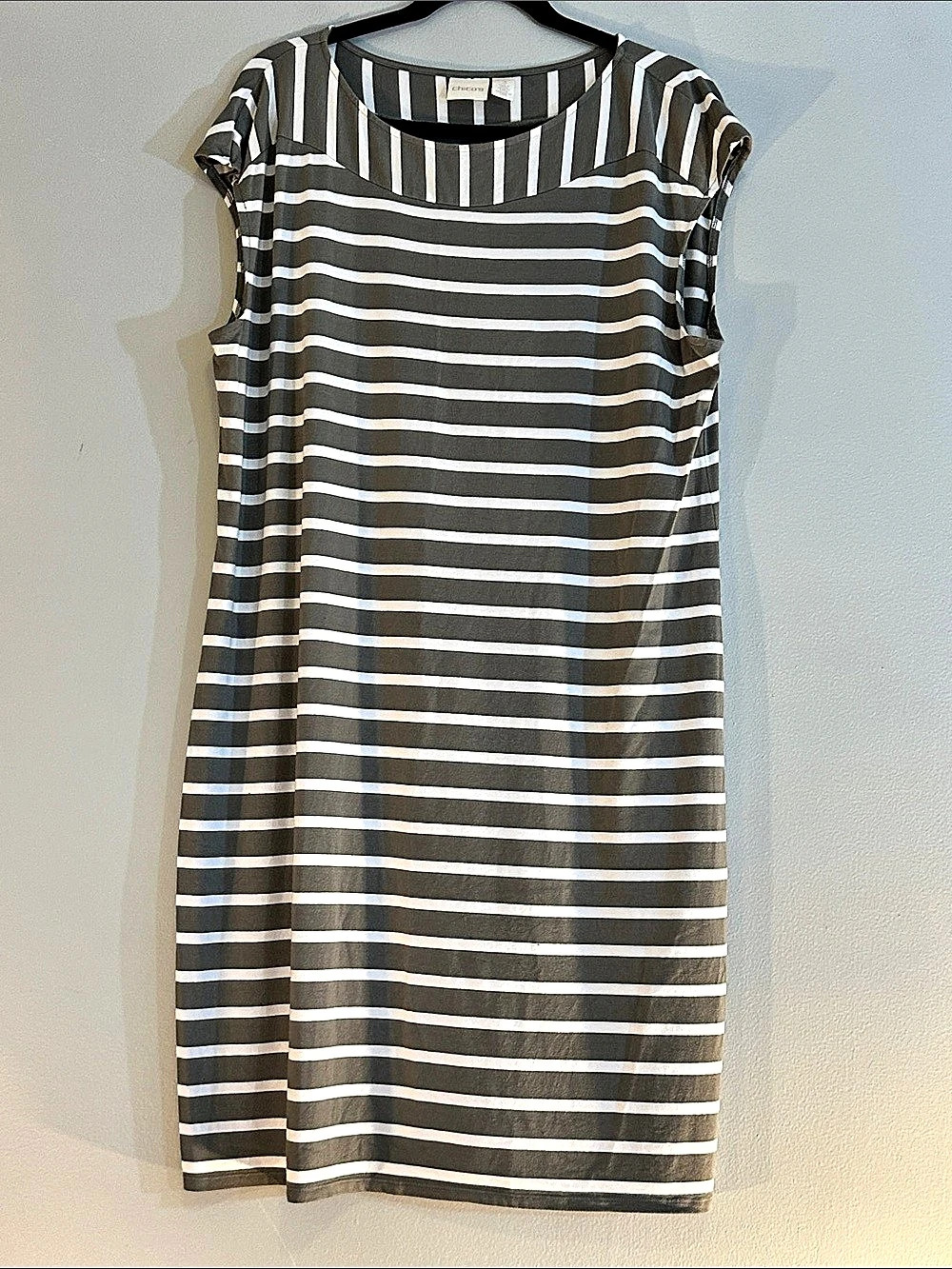 EUC Chico's Striped Dress in gray/green & White Size 3 XL